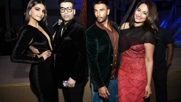 Sonam-Kapoor-Karan-Johar-Ranveer-Singh-Sonakshi-Sinha-at-61st-Britannia-Filmfare-Awards-2015-Pre-Awards-Party-